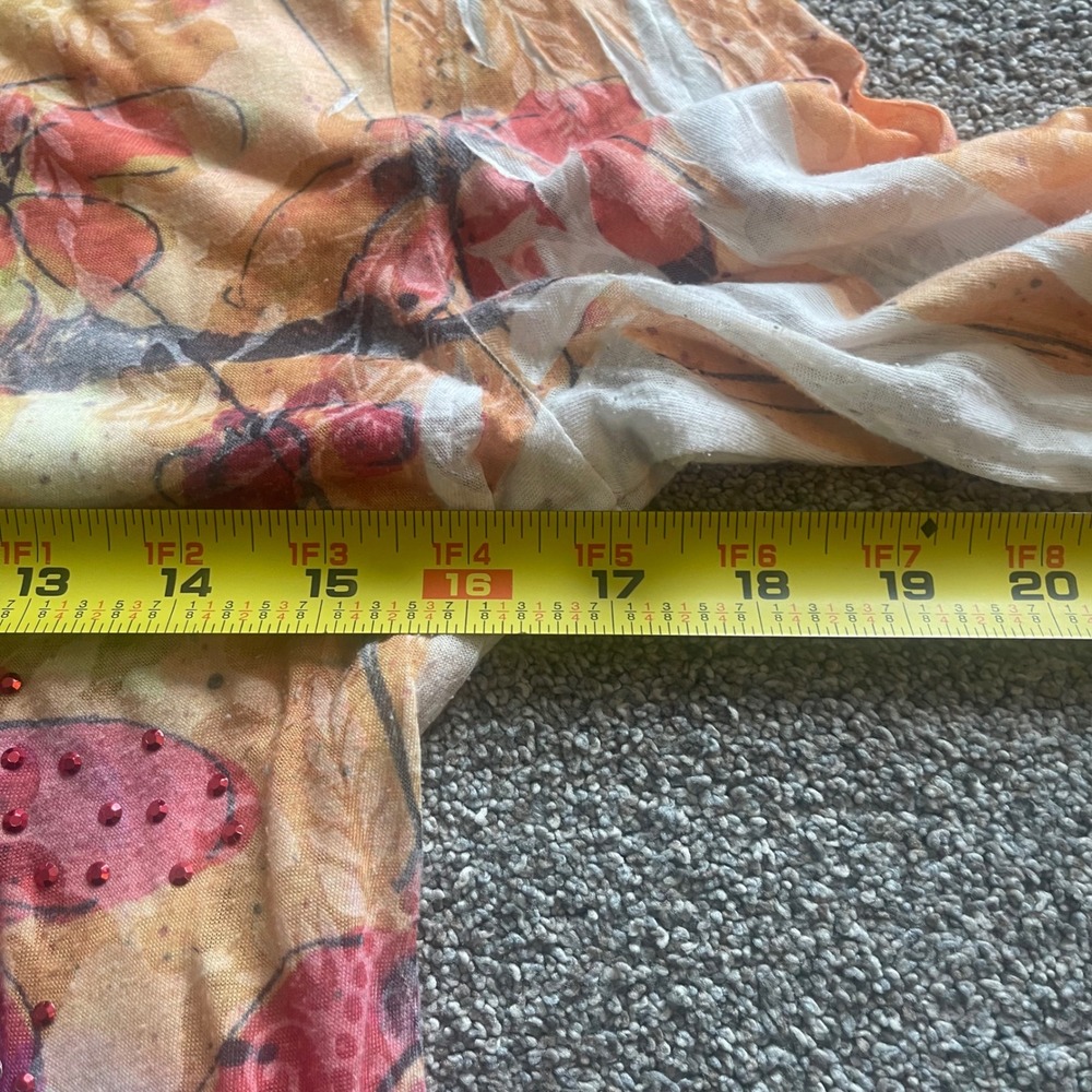 Y2K Alt Womens Reba Long Sleeve Top M Orange Pink Floral Rhinestone Sheer Boho - Picture 4 of 5